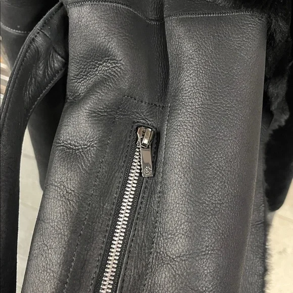 L.K. Bennet CT Amberly Black 100% Sheepskin/Shearling Coat Jacket- size Small